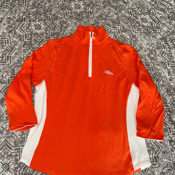 Cutter & Buck Women's Denver Broncos Orange and White Quarter-Zip - Picture 1 of 5
